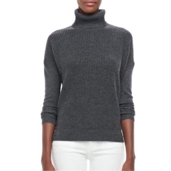 Theory Xavia Royal Waffle Rib Cashmere Sweater Small turtleneck grey minimalist - Picture 6 of 11
